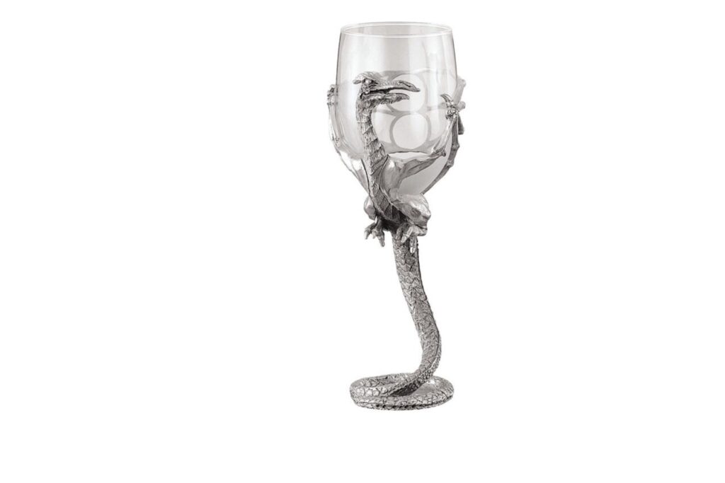 WINGED BEAST GLASS AND PEWTER WINEGLASS. - Graeme Anthony Pewter